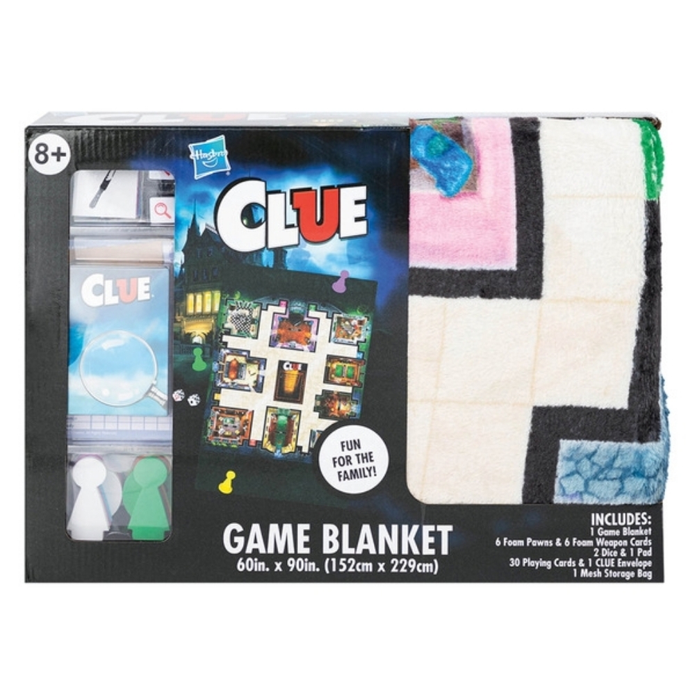 NWT/NIB Hasbro Clue Board Game Blanket 60 x 90 inches, 100% Microfiber Mystery